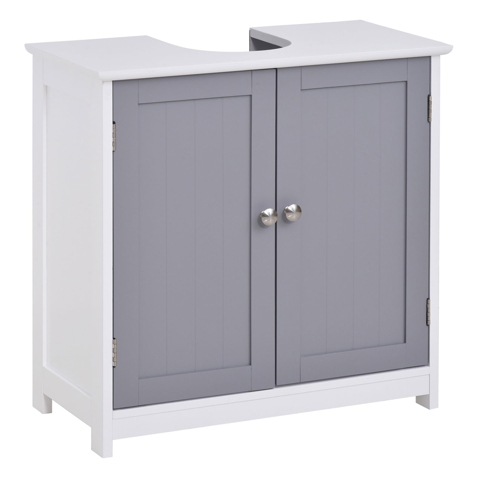 kleankin Dulap sub Chiuveta de Baie cu Taiat in U, Dulapior 2 Usi si Etajera Reglabila din MDF, 60x30x60cm Alb Gri