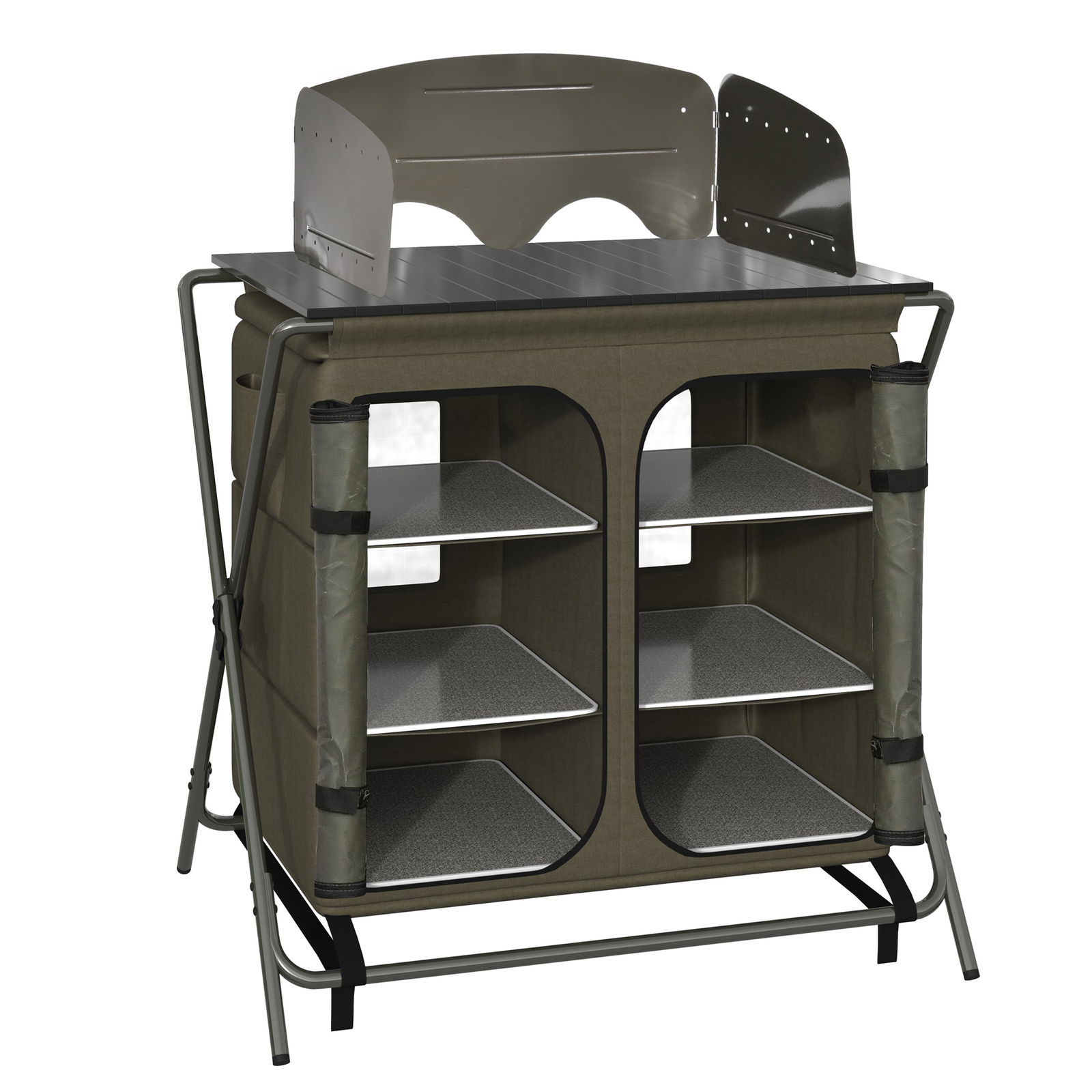 Outsunny Masa de camping tip dulap, Pliabila, Geanta de calatorie, 94x57x109cm, Verde
