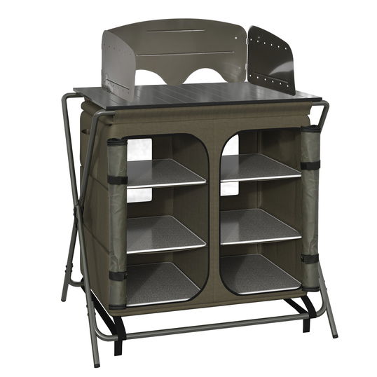 Outsunny Masa de camping tip dulap, Pliabila, Geanta de calatorie, 94x57x109cm, Verde