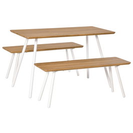 HomCom Set masa si 2 banci, set mobilier pentru bucatarie, masa din MDF, alb | AOSOM RO