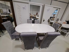 SET GLAM 19 MASA 155/235 CM + 6 SCAUNE GRI DESCHIS