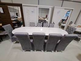 SET GLAM 17 MASA 160/280 CM + 10 SCAUNE GRI DESCHIS