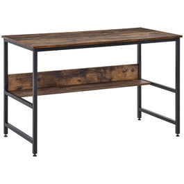 HOMCOM Birou de Masa, Stil Industrial, Raft interior, Birou pe 2 nivele, Metal/PAL, 120 x 60 x 75 cm, Maro