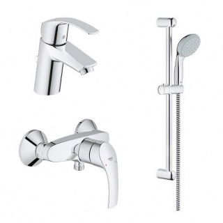 Set baterii 3in1 Grohe Eurosmart cu baterie dus S, baterie lavoar S si set de dus Tempesta