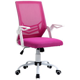 Vinsetto Scaun de Birou Ergonomic cu Cotiere si Suport Lombar, Scaun Birou Pivotant si Inaltime Reglabila din Tesatura Roz