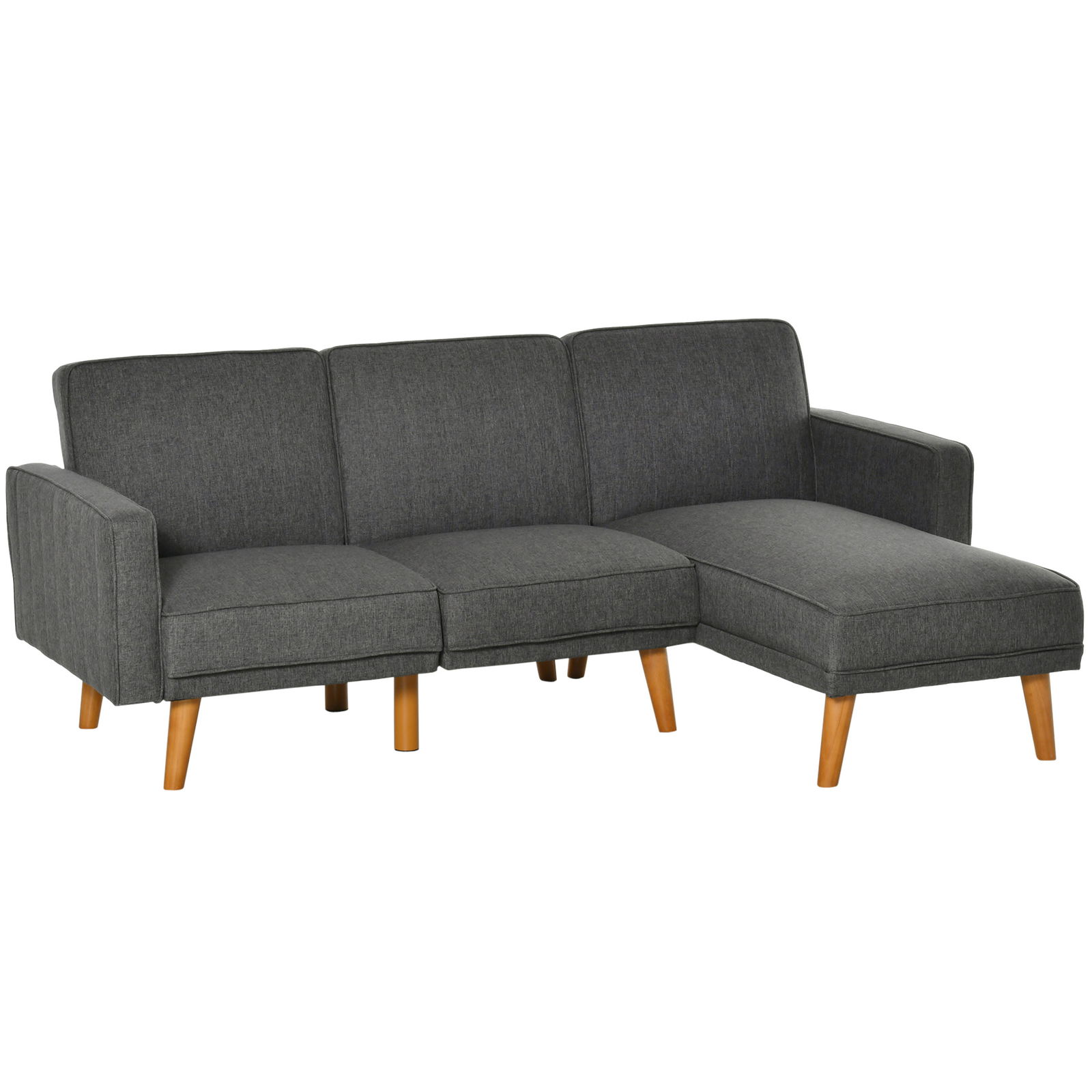 HOMCOM Canapea Extensibila din Tesatura Gri, Canapea Coltar cu 3 Locuri cu Scaun Reversibil si Spatar Reglabil