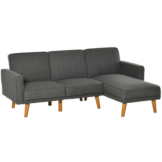 HOMCOM Canapea Extensibila din Tesatura Gri, Canapea Coltar cu 3 Locuri cu Scaun Reversibil si Spatar Reglabil