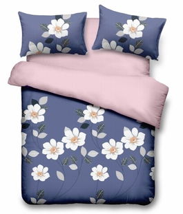 Lenjerie de pat dubla Blue Daisy, Vanora, 4 piese, 220 x 240 cm, 100% microfibra, multicolora