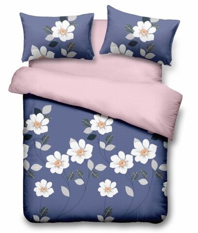 Lenjerie de pat dubla Blue Daisy, Vanora, 4 piese, 220 x 240 cm, 100% microfibra, multicolora