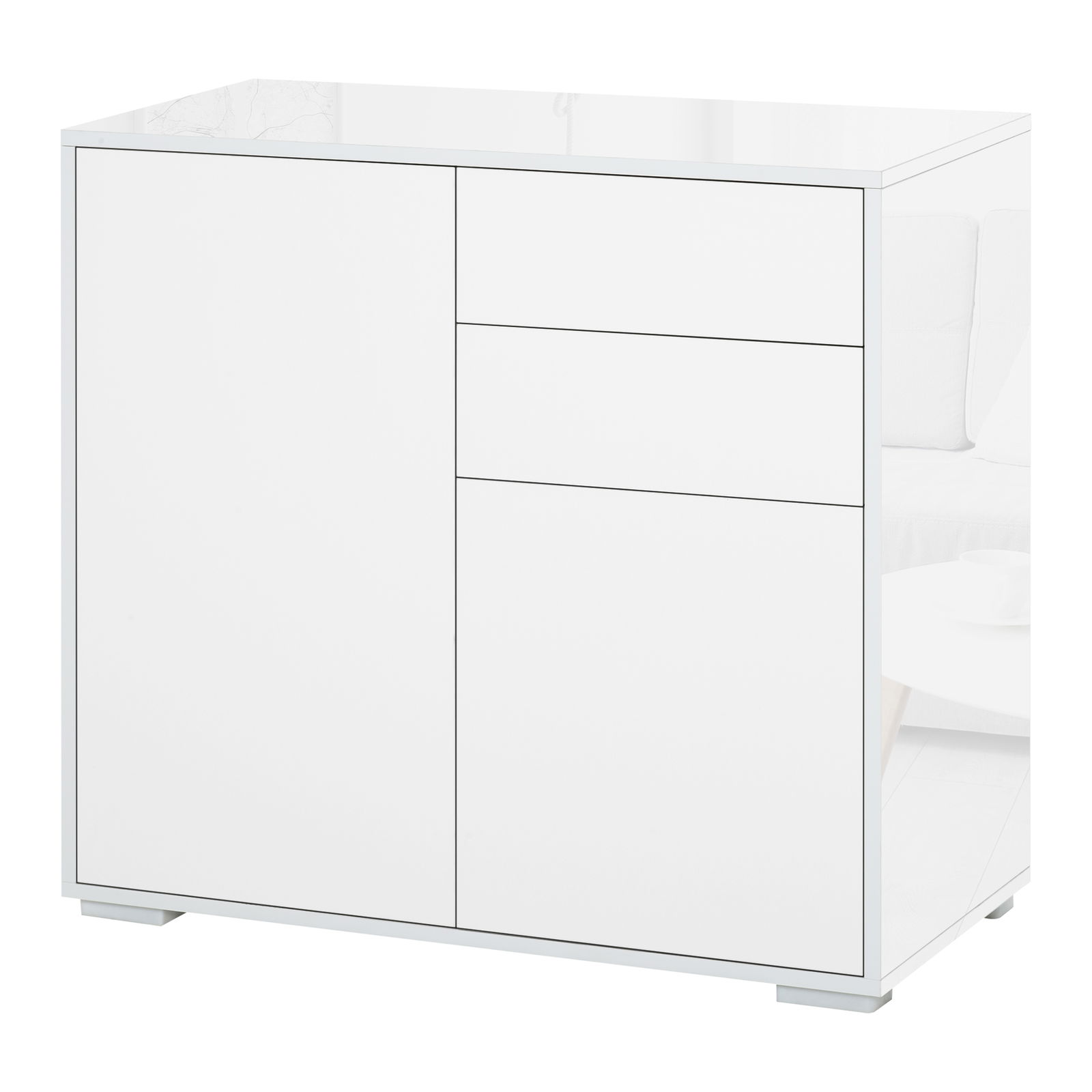 HOMCOM Mobilier Dulapior Multifunctional 2 Sertare si 2 Dulapioare, Deschidere prin Presiune, Mobilier pentru Sufragerie, Bucatarie, Birou