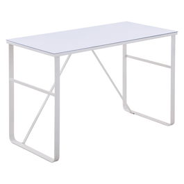 HOMCOM Birou pentru camera pentru computer, PC, birou, birou modern din metal alb si sticla securizata 120x60x74.5cm