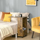 HOMCOM Masuta de Salon si Noptiera Design in forma de C cu Raft si Compatiment Lateral, Roti cu Frana, Lemn Maro Rustic, 60x40x70cm