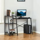 HOMCOM Birou pentru camera si birou cu raft 3 rafturi, birou modern din sticla si metal, 126x45x86.7cm, negru