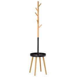 HOMCOM Cuier pom cu inaltime reglabila, cuier 2 in 1 cu masuta si 5 carlige, 40x40x179cm, lemn si negru