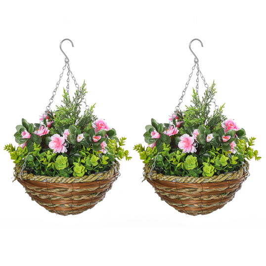 Outsunny set 2 ghivece de agatat, plante artificiale Lisianthus | Aosom Ro