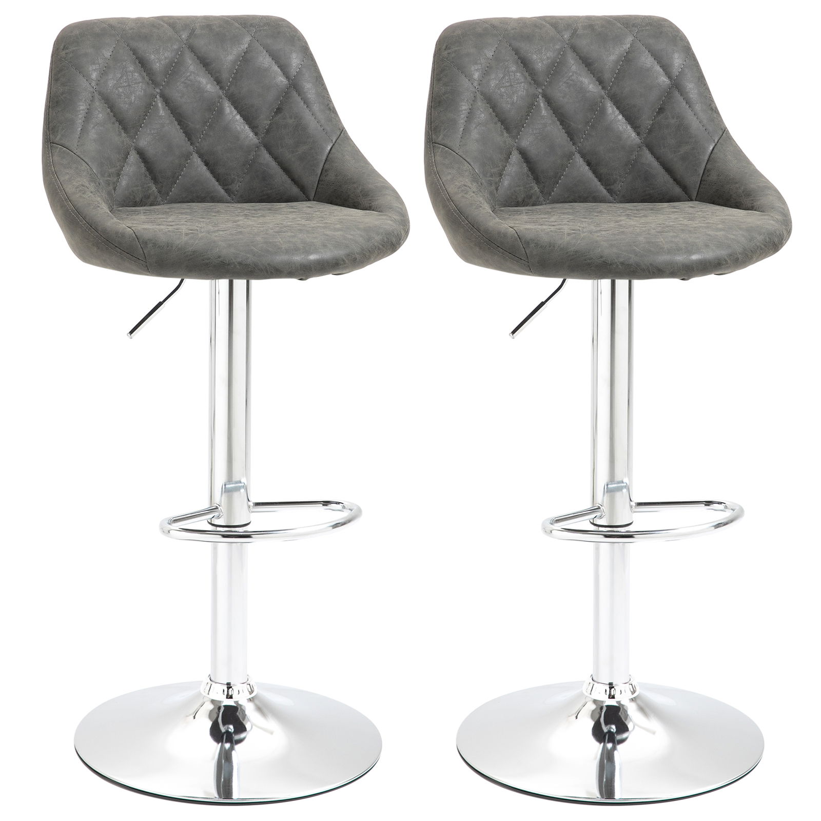 HOMCOM Set 2 Scaune de Bar Pivotante Reglabile in Inaltime din Imitatie de Piele Gri