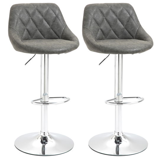 HOMCOM Set 2 Scaune de Bar Pivotante Reglabile in Inaltime din Imitatie de Piele Gri