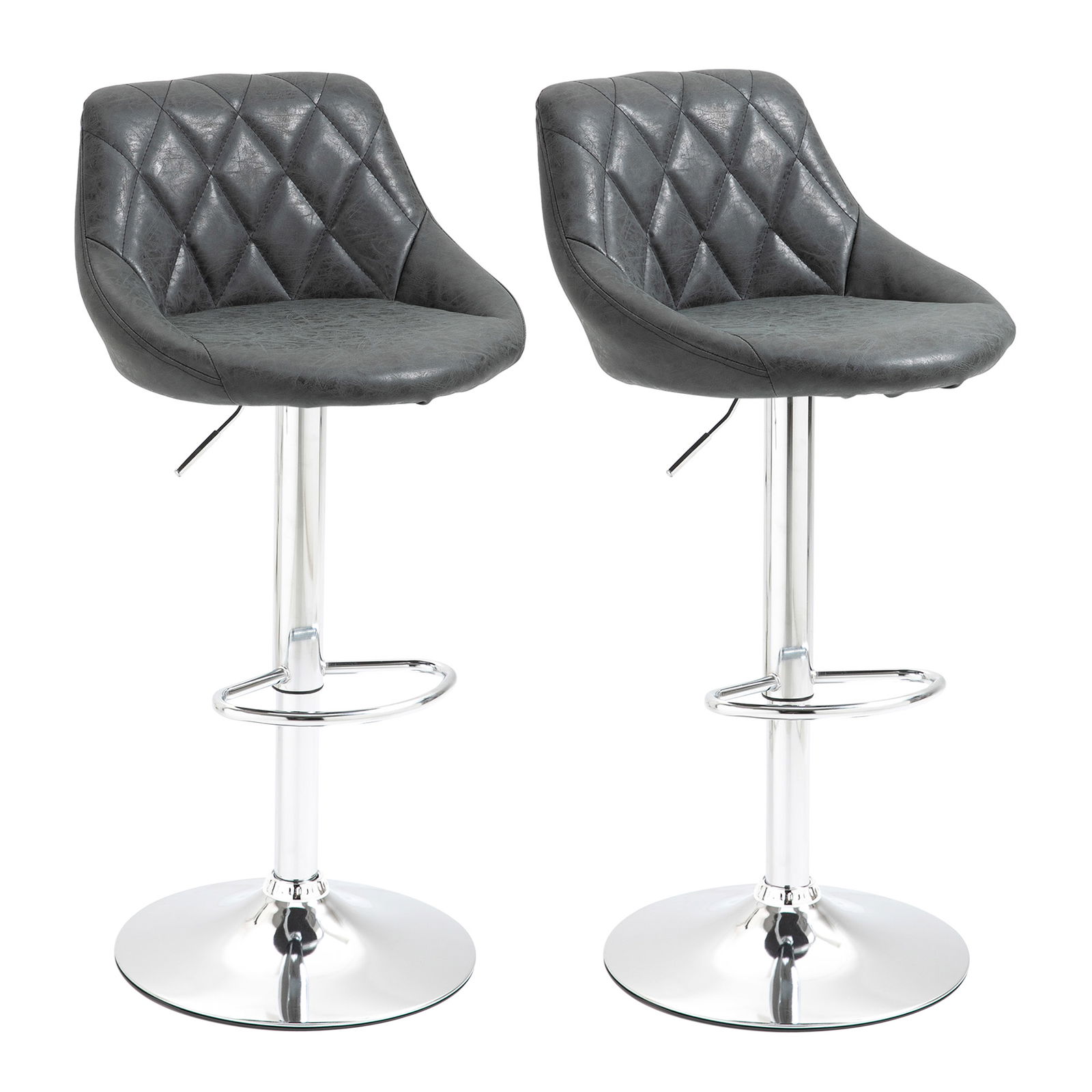 HOMCOM Set de 2 Scaune de Bar Pivotante Inaltime reglabila, din Imitatie din piele 51.5x48x83-104cm, Negru