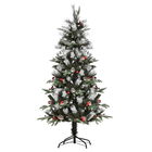 HOMCOM Brad de Craciun cu zapada cu fructe rosii si conuri, brad verde, decoratiune de craciun 440 ramuri, Φ75x150cm, verde | AOSOM RO