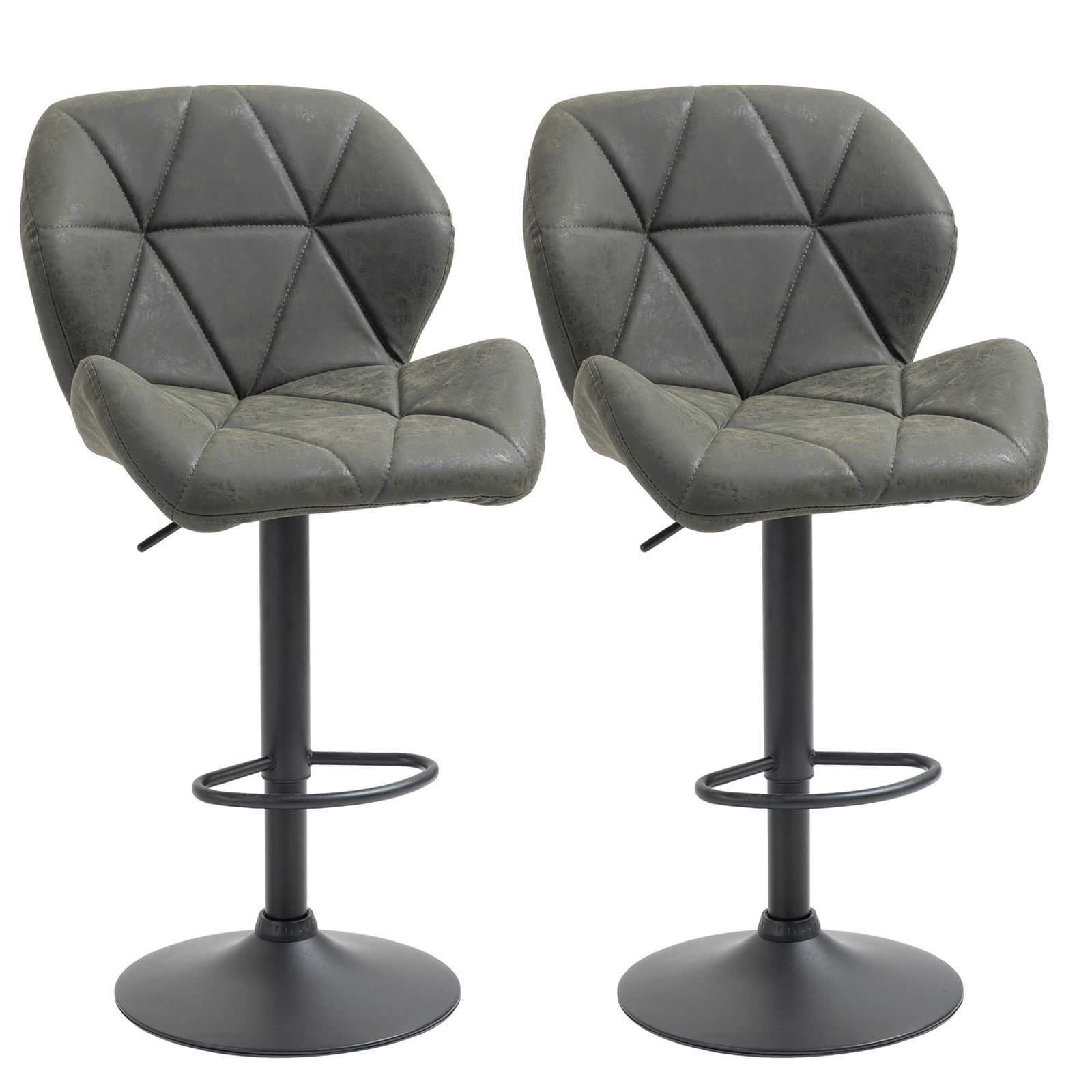 HomCom set 2 scaune bar, inaltime reglabila, piele ecologica gri | Aosom Ro