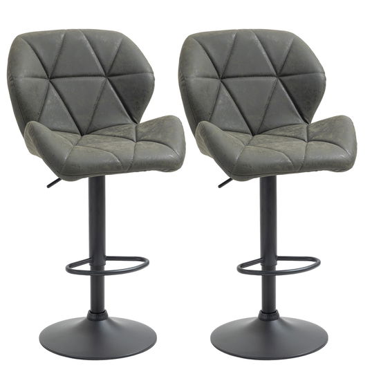 HomCom set 2 scaune bar, inaltime reglabila, piele ecologica gri | Aosom Ro