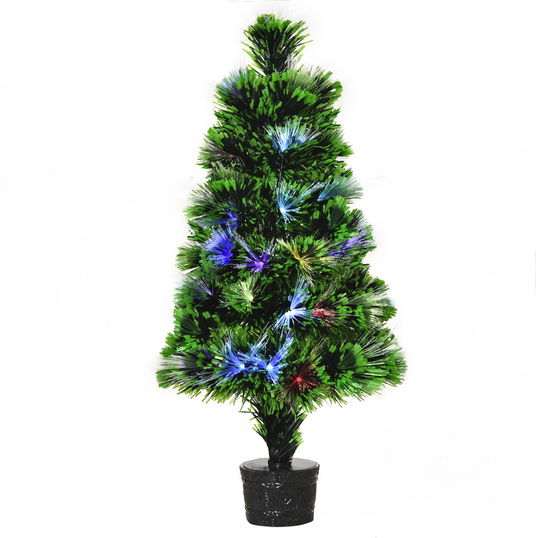 HOMCOM Brad de Craciun Artificial cu 40 Luminite si Fibra Optica Colorata, Decoratiune de craciun , Verde | AOSOM RO