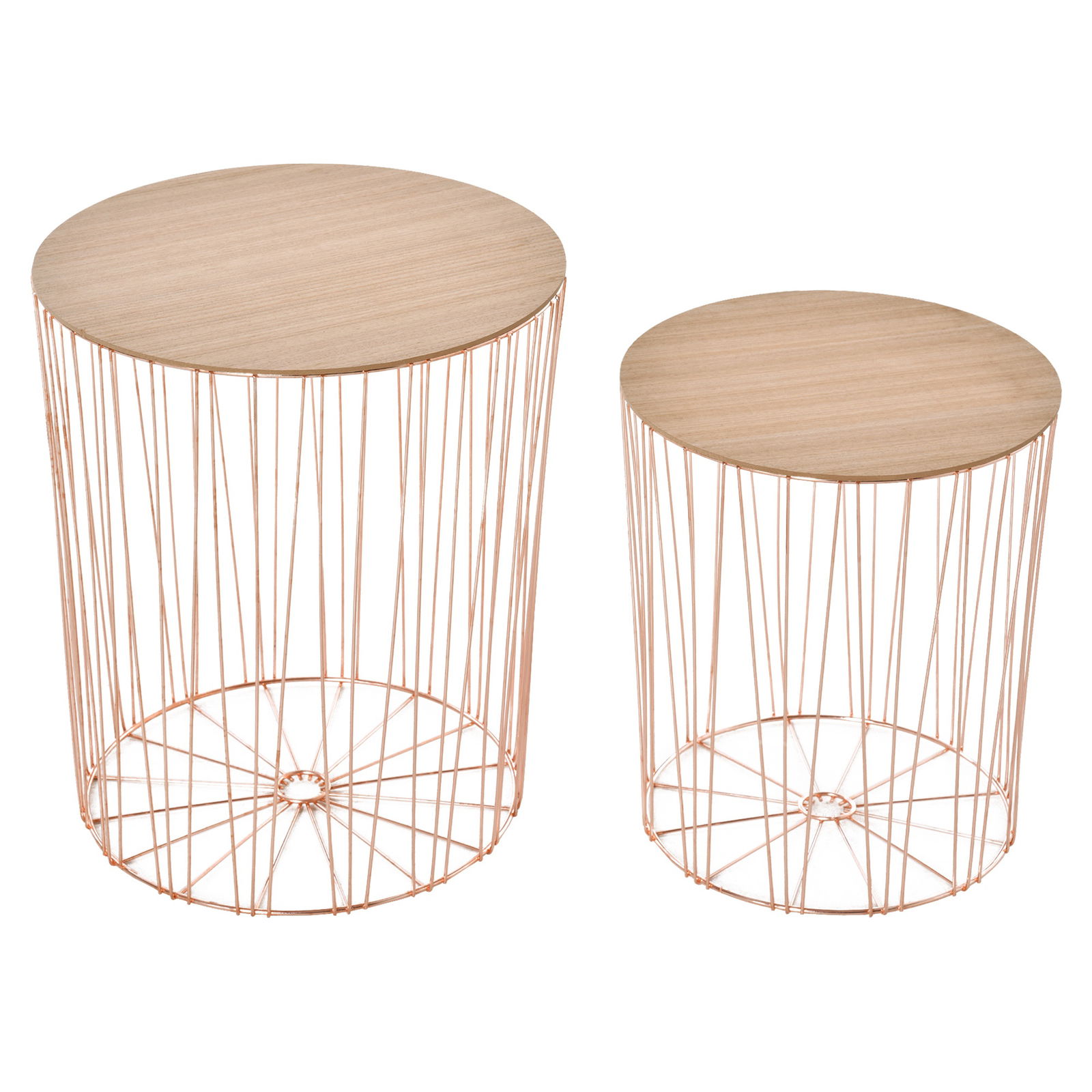 HOMCOM Set 2 Masute Cutie pentru Living, Masute de Cafea pentru Living si Dormitor cu Blat Detasabil, Roz Auriu si Lemn Natur