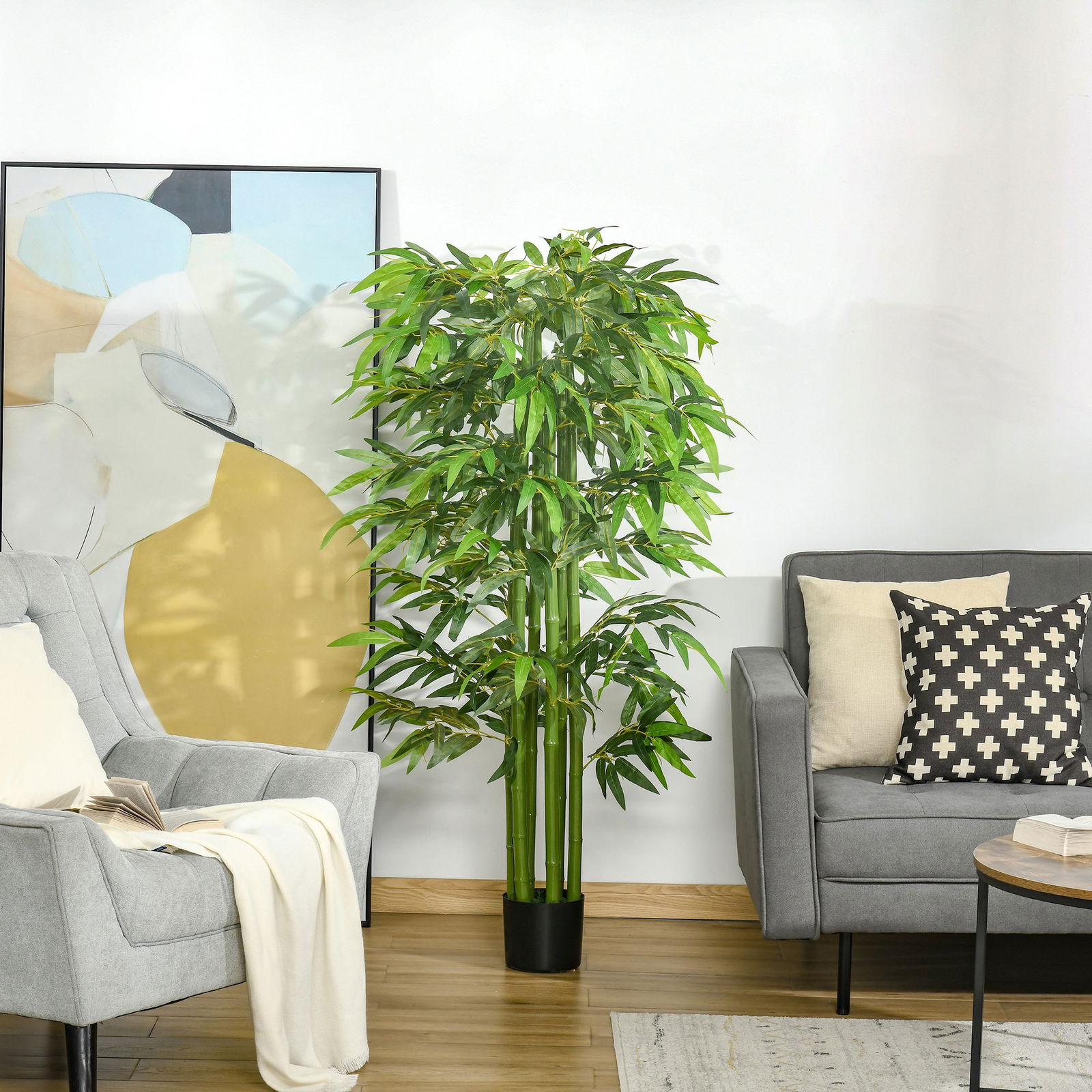 HOMCOM planta artificiala de bambus, cu ghiveci, 160cm, verde | Aosom Ro