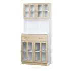 HOMCOM Bufet de Bucatarie 180cm cu Usi din Sticla, Bufet cu Structura din Lemn, Sertare si Dulapuri, Alb