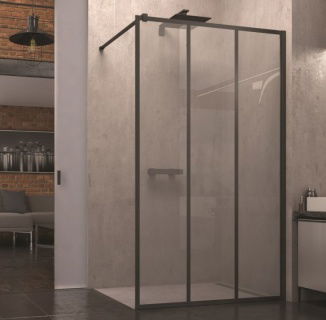 Cabina dus Walk-in SanSwiss Easy Loft Industrie, 140 x H200 cm, profil negru mat