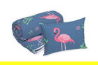 Set Alcam perna microfibra 50x70 cm si pilota matlasata 140x200 cm, Pink Flamingo