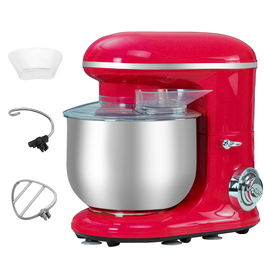 HOMCOM Mixer planetar profesionist cu 6 viteze de 1200W, robot de bucatarie cu bol din otel Inox 5.5l, 1 carlig pentru framantare si 2 teluri, rosu