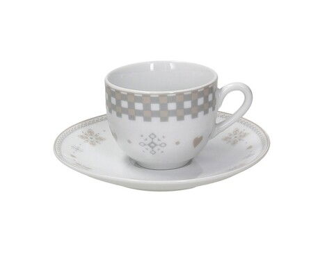 Set 6 cesti cu farfurie Olimpia Vichy, Tognana, 100 ml, portelan, bej