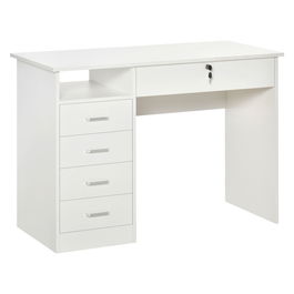 HOMCOM Masa de Birou din Lemn cu 5 Sertare, 110x50x76cm - Alb | Aosom Ro