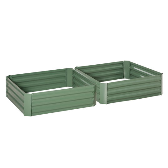 Outsunny Set 2 Paturi de Gradina Inaltate din Otel Galvanizat Colorat, Jardiniera de Gradina pentru Plante, Legume si Arbusti, 100x100cm, Verde