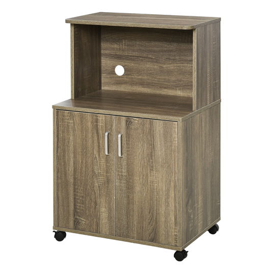 Mobilier Bucatarie Multifunctional HOMCOM cu 4 Roti, Dulapior cu Etajera pentru Microunde din PAL, 60,4x40,3x97cm, Culoare Lemn