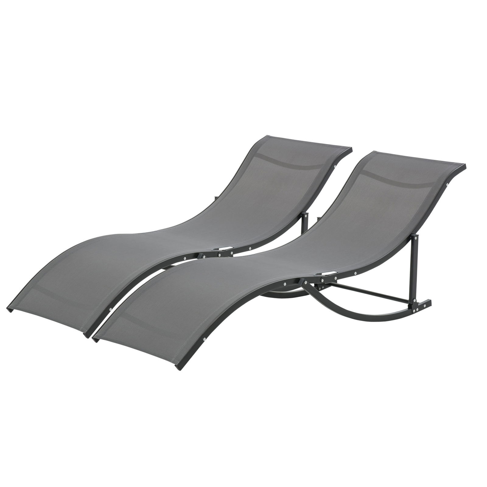 Outsunny Set 2 Sezlonguri de Gradina  Pliabile, Sezlong pentru plaja din Aluminiu si Textilen, Gri Inchis, 61x165x63cm Pliabil Textilen | AOSOM.it