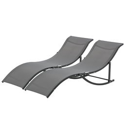 Outsunny Set 2 Sezlonguri de Gradina  Pliabile, Sezlong pentru plaja din Aluminiu si Textilen, Gri Inchis, 61x165x63cm Pliabil Textilen | AOSOM.it