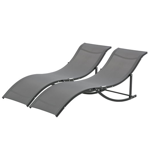 Outsunny Set 2 Sezlonguri de Gradina  Pliabile, Sezlong pentru plaja din Aluminiu si Textilen, Gri Inchis, 61x165x63cm Pliabil Textilen | AOSOM.it