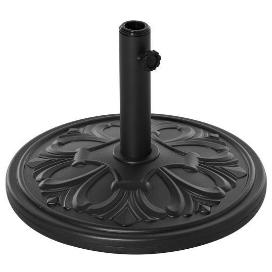 Outsunny Baza Rotunda pentru Umbrela de Soare din Plastic cu Design Floral, Bază de 13 kg cu Suport pentru Stalpi de 35-38-48 mm, Negru