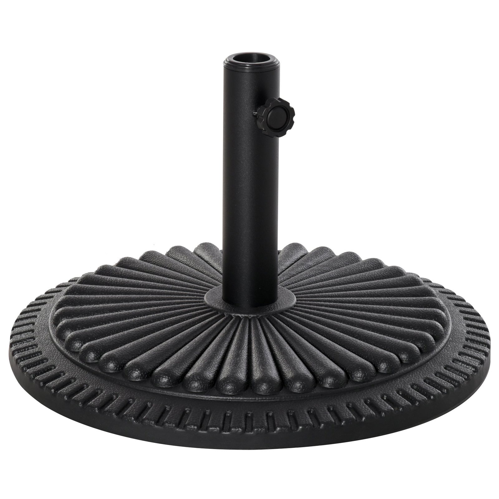 Outsunny Baza Rotunda pentru Umbrela de soare din Plastic cu Decoratiune, Baza de 15 kg cu Suport pentru Stalpi cu Ф35-38-48mm, Ф49x32Acm, Negru