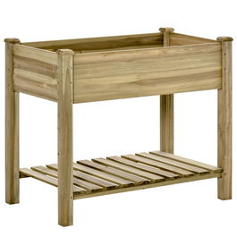 Outsunny Pat de Gradina Inaltat din Lemn cu Polita Inferioara, Jardiniera de Exterior Suport Plante pentru Gradina si Balcon, 91x51x76cm