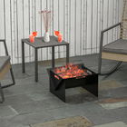 Outsunny Vatra de Foc pentru Gradina din Otel Patrata cu Manere, Vatra  pentru Exterior cu Design Negru, 50x45x30cm