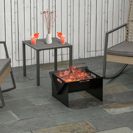 Outsunny Vatra de Foc pentru Gradina din Otel Patrata cu Manere, Vatra  pentru Exterior cu Design Negru, 50x45x30cm