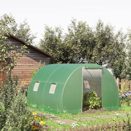 Outsunny Sera tunel de gradina si legume cu protectie din PE, Serra pentru plante cu usa si ferestre cu strangere tip rulou, 300x300x200cm, verde