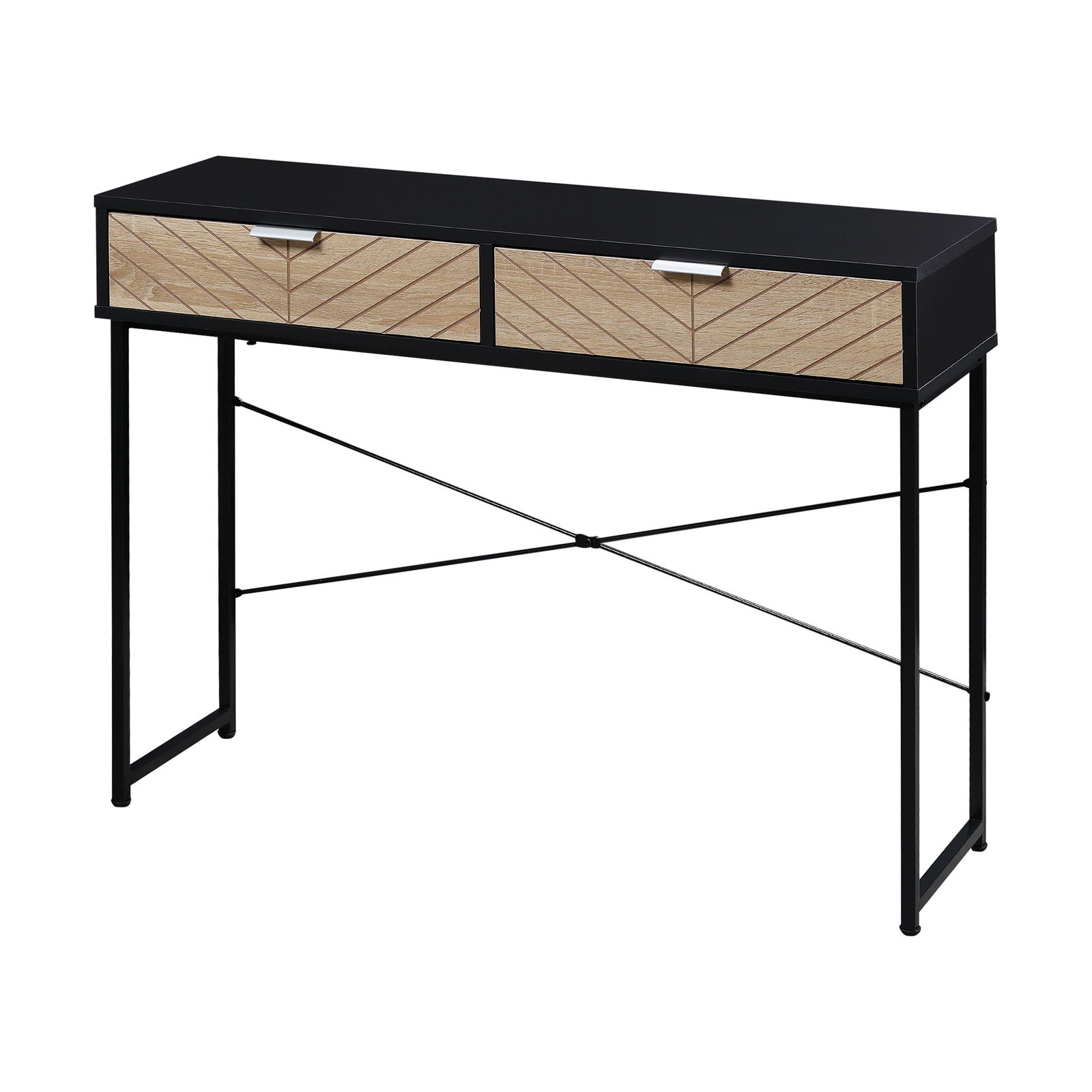 Consola Moderna HOMCOM cu 2 Sertare, Masa pentru Hol Metalica cu ​Structura Incrucisata, Masuta pentru Sufragerie, Negru