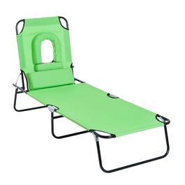Outsunny  Sezlong Pliabil cu Orificiu pentru Fata si Perne, Sezlong Soare pentru Gradina, Plaja si Camping, Verde