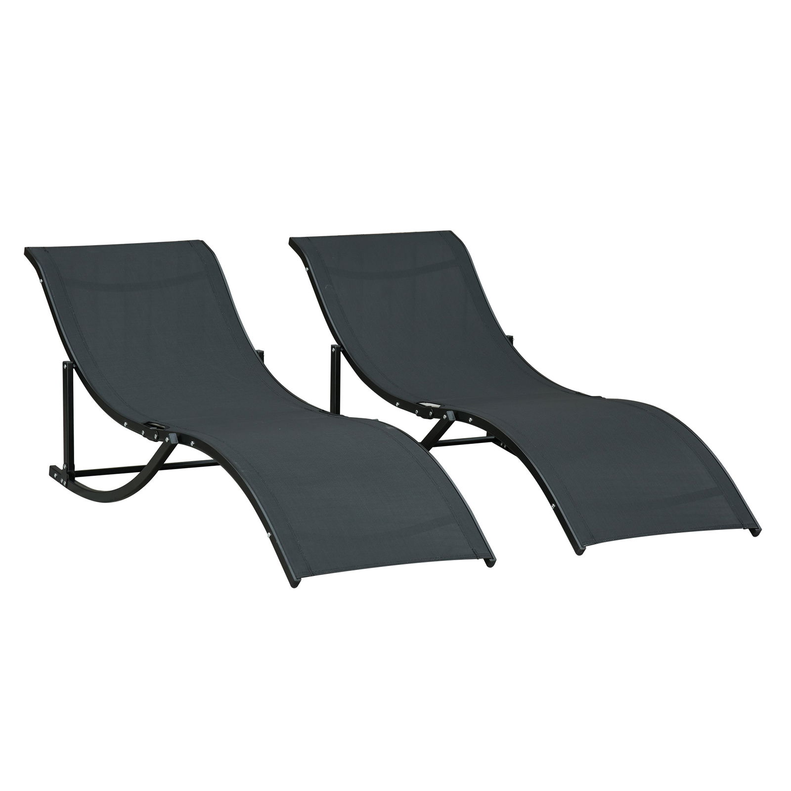 Outsunny Set 2 Sezlonguri de Gradina  Pliabile, Sezlong pentru plaja din Aluminiu si Textilen, Negru, 61x165x63cm