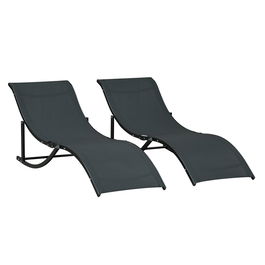 Outsunny Set 2 Sezlonguri de Gradina  Pliabile, Sezlong pentru plaja din Aluminiu si Textilen, Negru, 61x165x63cm