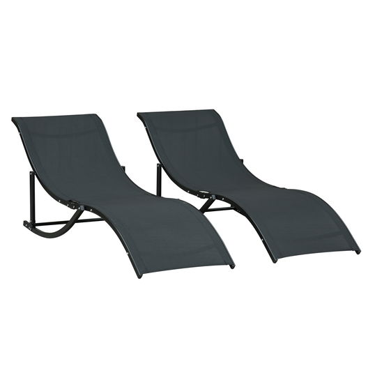 Outsunny Set 2 Sezlonguri de Gradina  Pliabile, Sezlong pentru plaja din Aluminiu si Textilen, Negru, 61x165x63cm